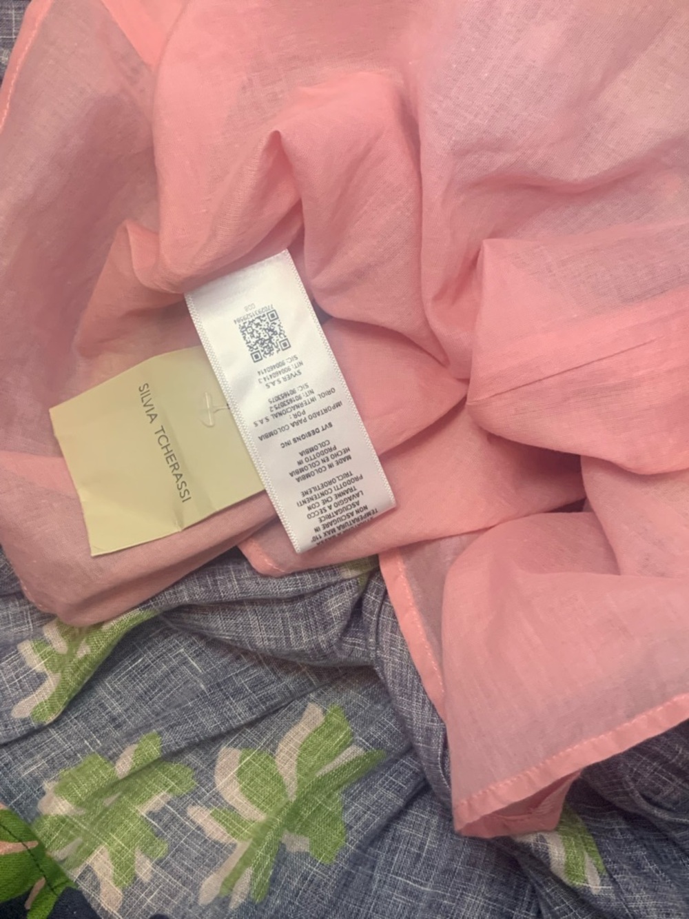 Silvia Tcherassi Oristano Off-Shoulder Linen Dress Navy Pink Blossom Floral Midi - Picture 11 of 15